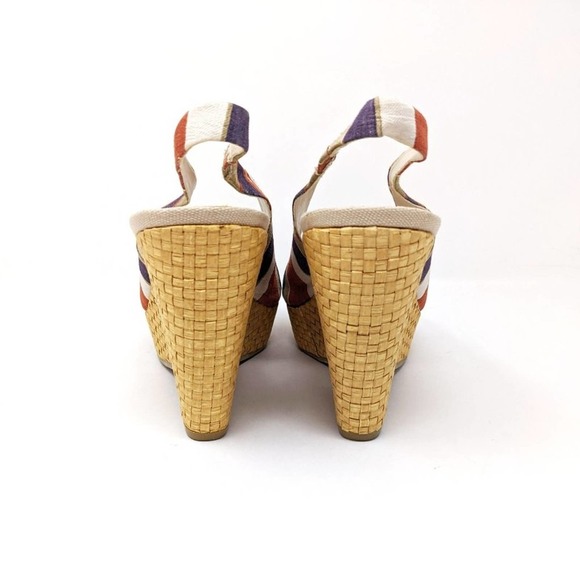 Anne Klein Womens 9.5 Fortuna Stripe Fabric Slingback Rattan Wedge Sandals Boho - Picture 7 of 10